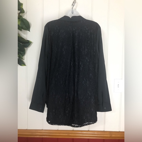 Isaac Mizrahi Black LS Buttondown Dress Blouse Lace Back & Shoulders Ladies NWOT - Picture 6 of 12